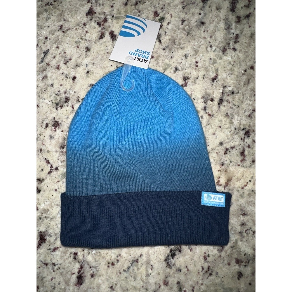 NWT AT&T Employee Blue Ombre‎ Knit Hat Beanie Logo Brand Store Cap Toboggan